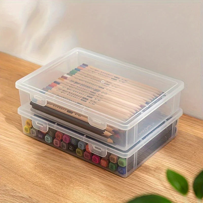 Large Capacity Pencil Case Transparent Plastic Notebook Sketch Marker Colored Lead Painting Storage Box, Back To School Supplies Oasis Select