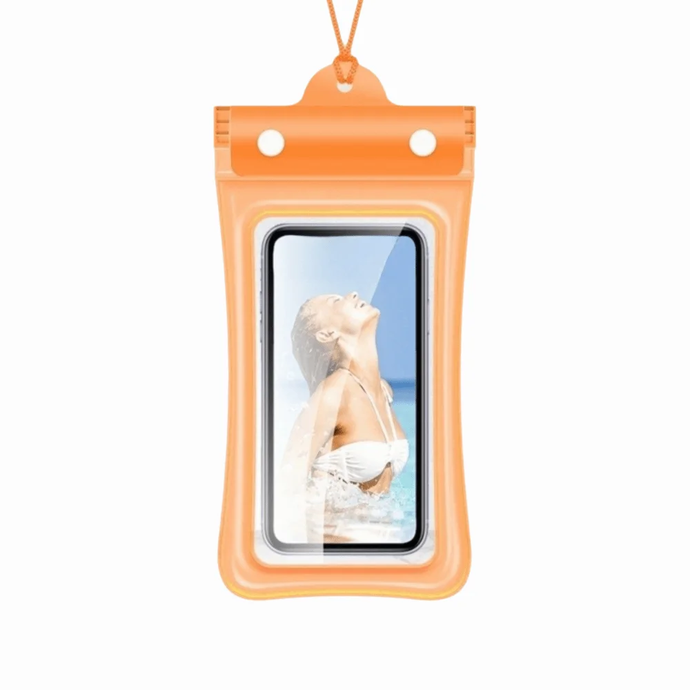 Floating Design Water-Sprinkling Festival Phone Pouch Transparent Touchable Swimming Bag Three Fold Full View Waterproof Bag Oasis Select Orange