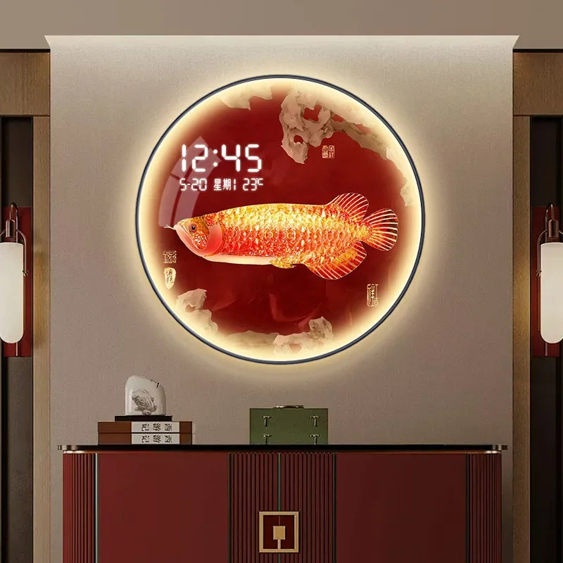 New Chinese Circular Persimmon Ruyi Electronic Wall Clock Living Room Porch Decorative Painting Hanging Wall Clock Wall Decor Oasis Select