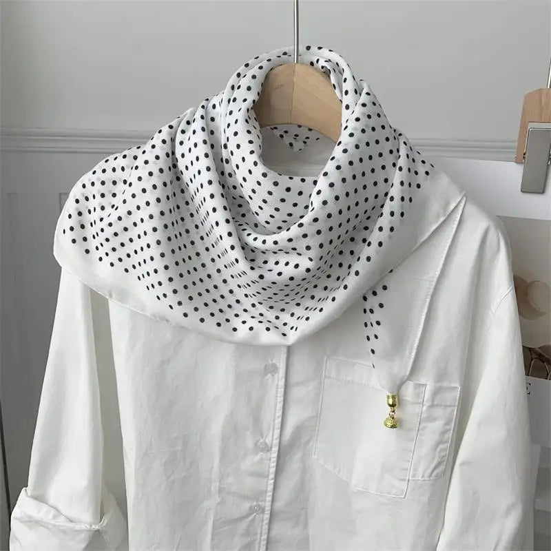 70x70 Retro Print Square Silk Scarf with Magnetic Buckle