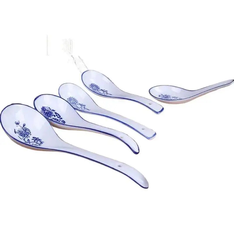 Ramen Spoon, Blue And White Porcelain Spoon, Large Soup Spoon, Long-Handled Soup Spoon, Rice Spoon Kitchen Tablewear Oasis Select