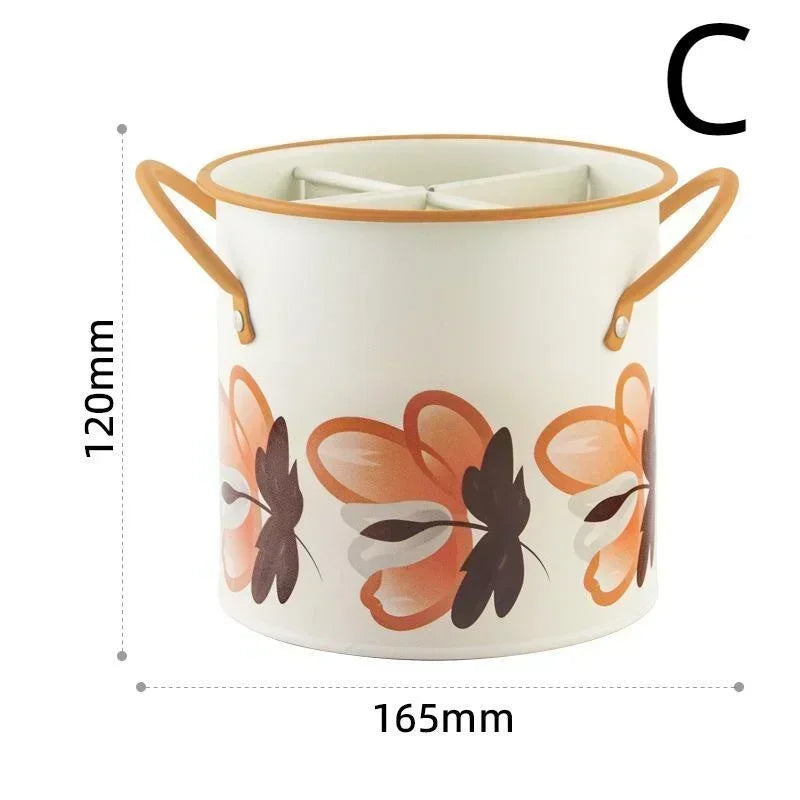 Retro Tableware Storage Bucket Draining Rack with Divider Kitchen Knife and Fork Storage Box Home Decoration for Kitchen Tools Oasis Select C