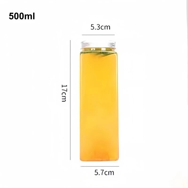 10 Pack 500ml Square Clear PET Bottles with Lids & Straws, Reusable Leakproof Cups for Milk Tea Juice Takeout Party Celebrations Oasis Select