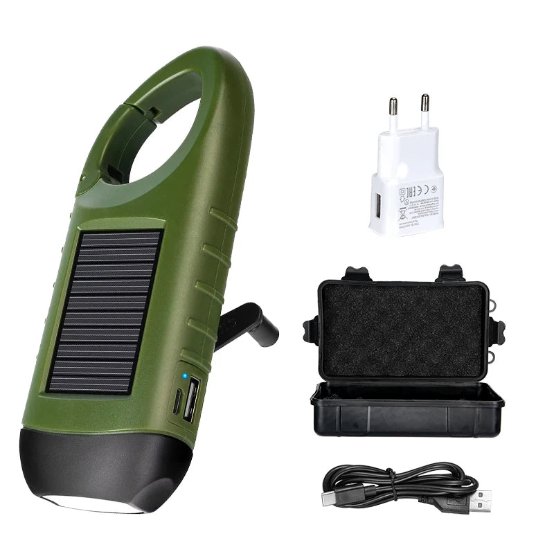 Solar Hand Crank LED Flashlight – Camping Emergency Torch