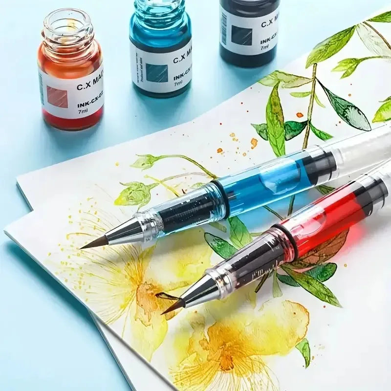 Self-priming watercolor pen, piston ink pen, can be filled with water (no liquid pigment) for painting, calligraphy and coloring Oasis Select 10 pcs