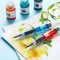 Self-priming watercolor pen, piston ink pen, can be filled with water (no liquid pigment) for painting, calligraphy and coloring Oasis Select 10 pcs