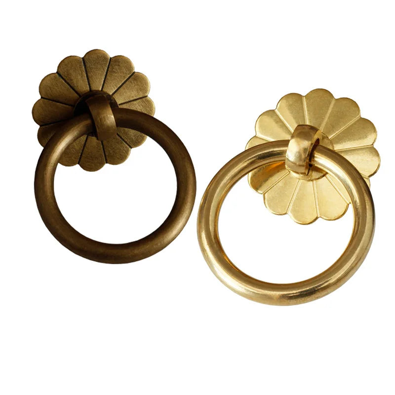 Antique Style Pure Brass Ring Pull for Cupboard Cabinet Drawer Rings Pulls Knob with Screws Vintage Furniture Hardware Oasis Select