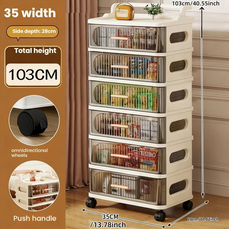 Drawer-style storage cabinet - A household portable storage unit for storing snacks and miscellaneous items in multiple layers. Oasis Select 35cm-6 layers-clear