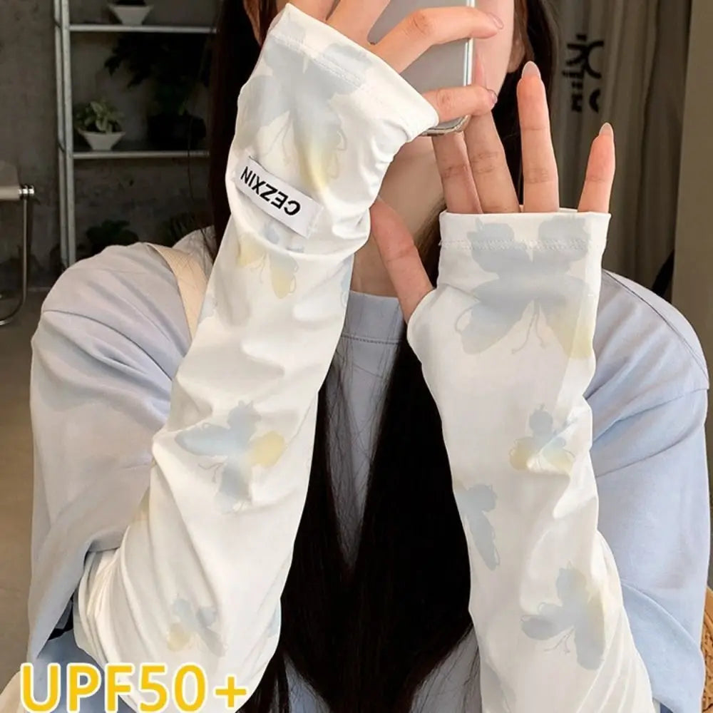 Fashion Butterfly Ice Silk Sleeves UPF50+ Long Arm Sleeve UV Protection Driving Arm Sleeves Oasis Select
