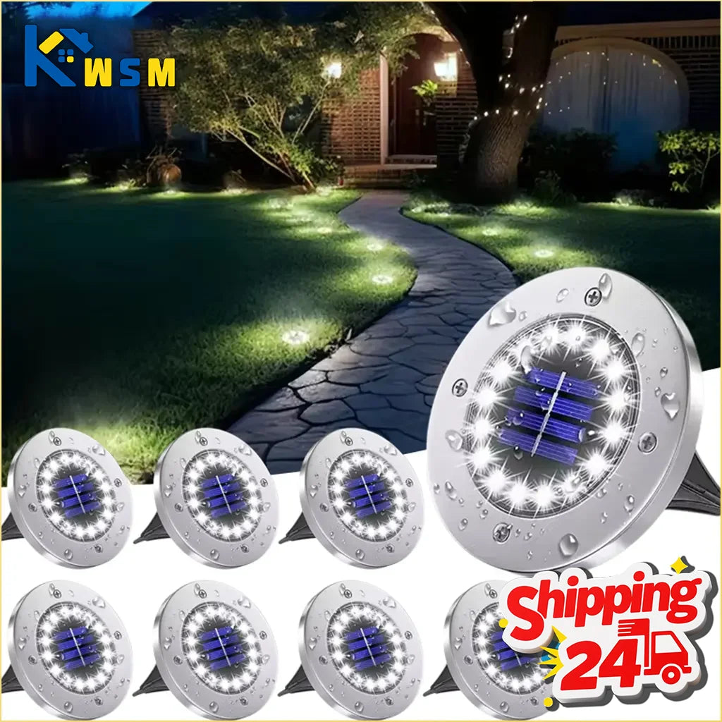 Solar LED Ground Lights 20 LED Outdoor Disk in-Ground Garden Light Set Waterproof Bright Landscape Lighting for Yard Patio Oasis Select