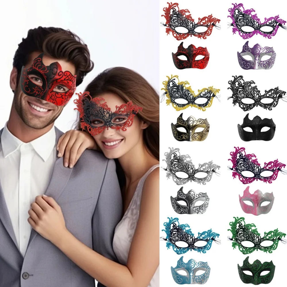 2PCS/set Couple Masks Lace Women Mask Men Painted Half Face Mask Eye Mask Set Party Masquerade Wedding Decoration Costume Prom Oasis Select