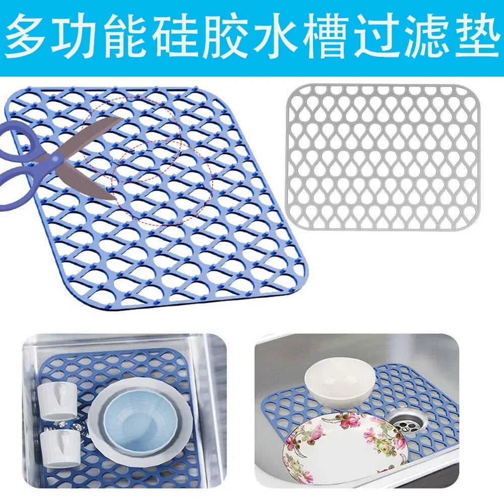 Multifunctional Silicone Sink Mat Insulation Pad Kitchen Drainer Bottom Protection Anti-scratch Slip Anti-splash Filter Mesh Oasis Select