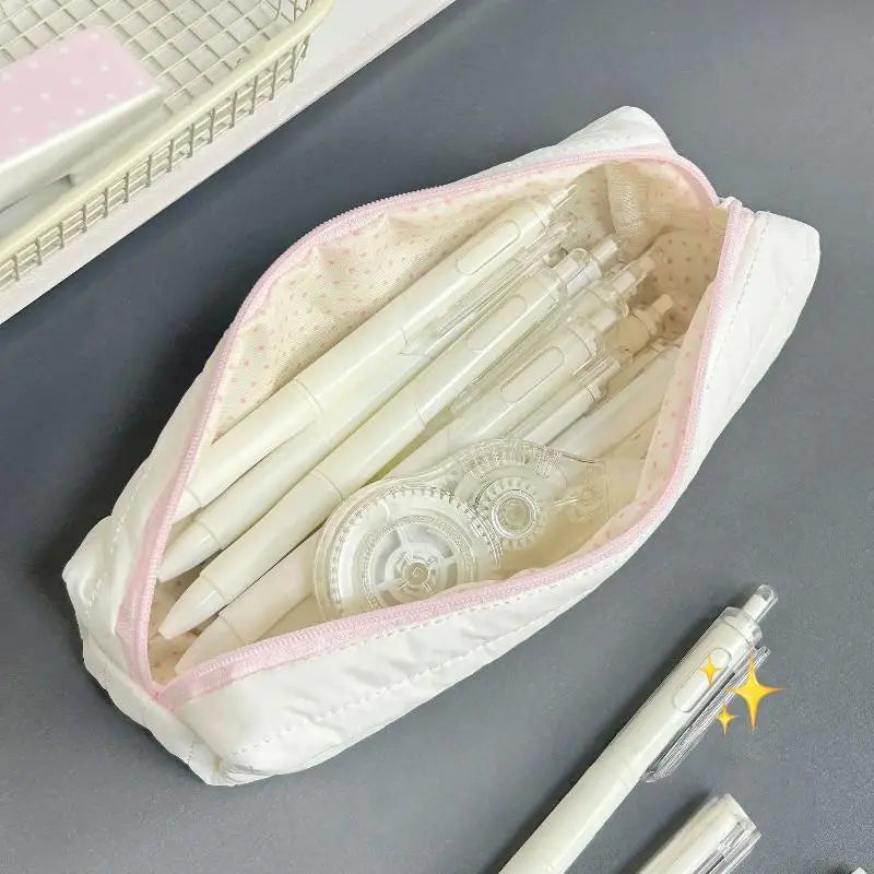 Large Quilted Pencil Case – Polyester Stationery Organizer Pouch