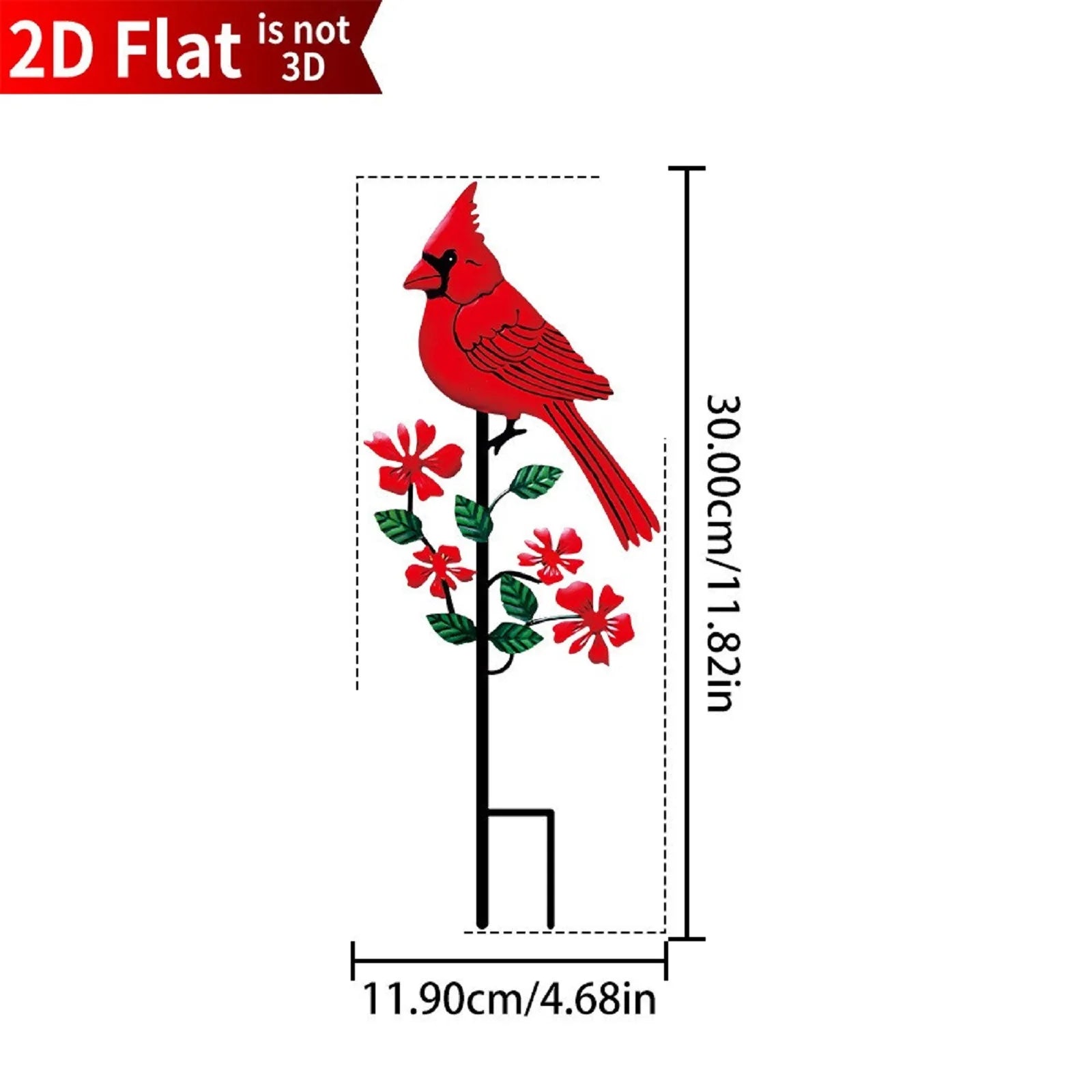 2D Metal Red Bird Garden Stake – Outdoor Decorative Ornament Garden Stake Ornament Oasis Select