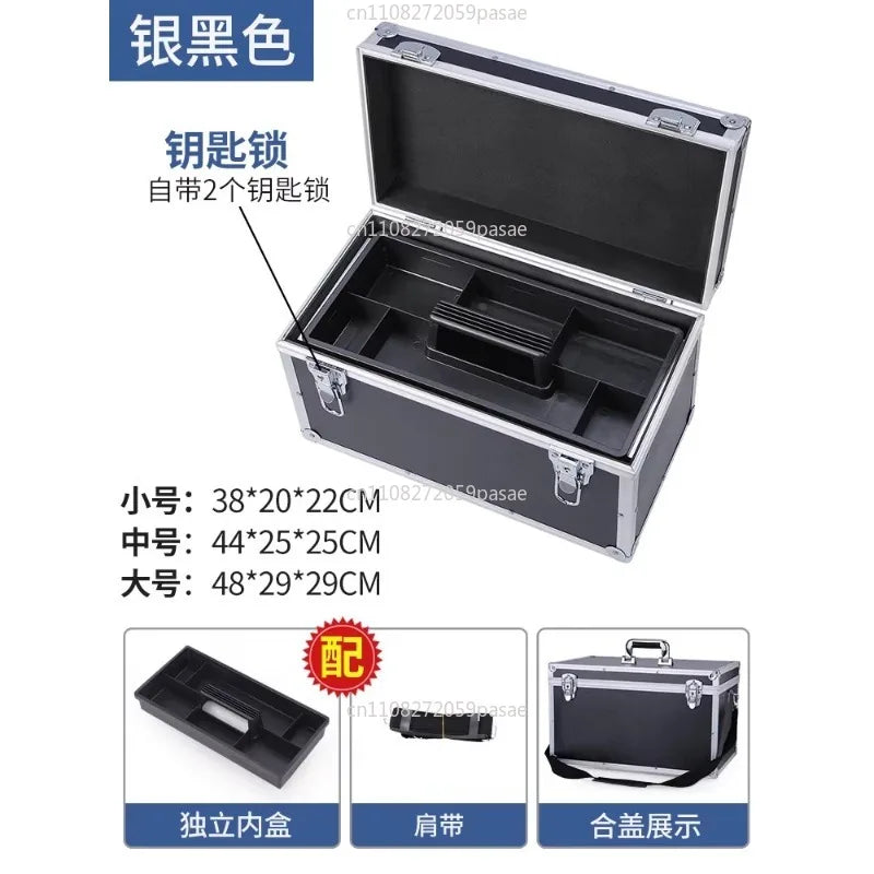 Aluminum Frame Storage Box Portable Multi-functional Items, Tool Storage Box,Multi-layer Compartment Oasis Select black Medium