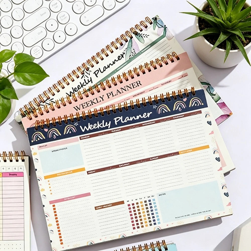 Nordic Style Weekly Planner Notebook Colorful Thicken Paper Desk Task Planning Coil Design 52-page Work Planners for Goals Oasis Select