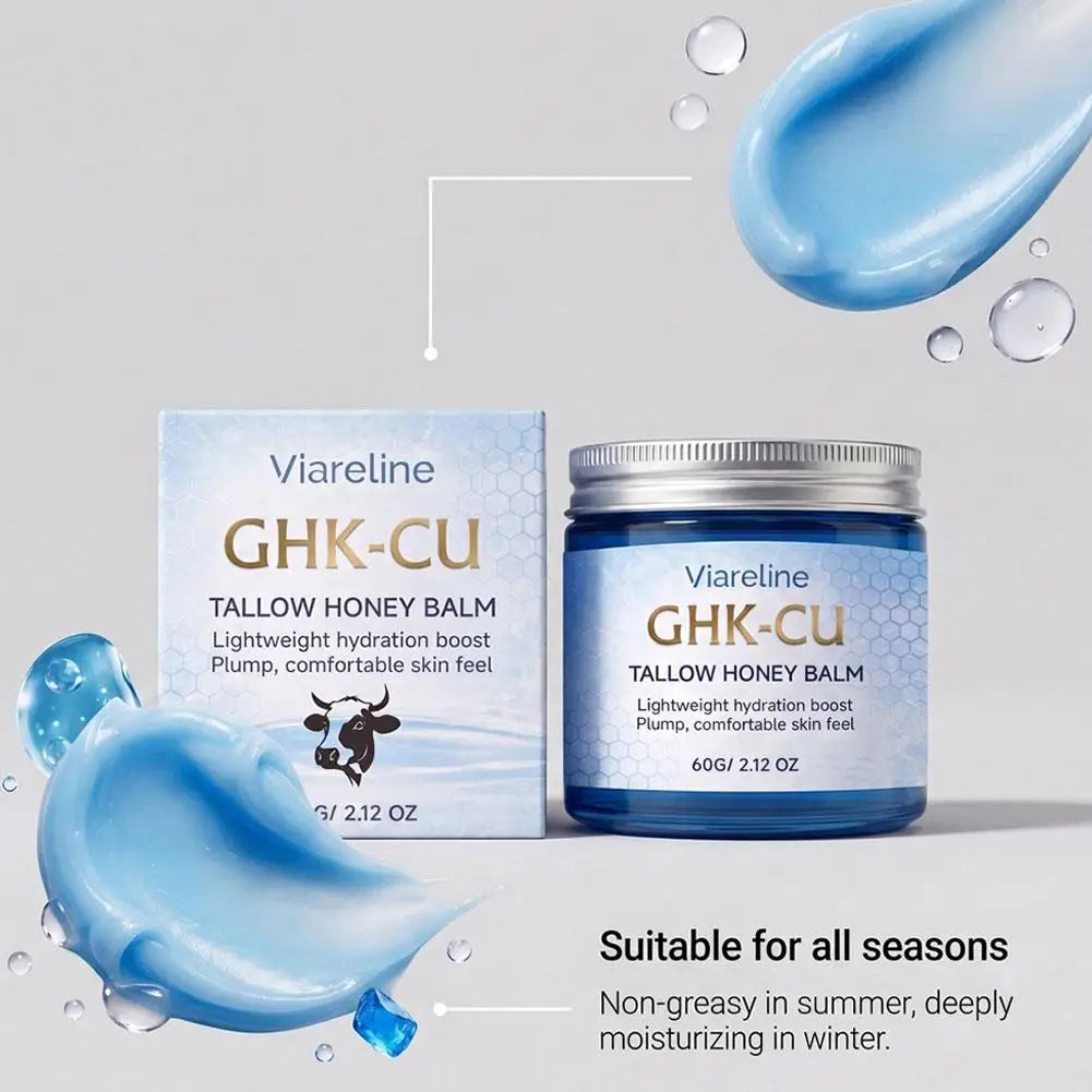 Viareline GHK-CU Copper Peptide Tallow Balm Facial Cream Body Moisturizer Lightweight Hydrate Honey Blue Balm for All Skin Types Oasis Select