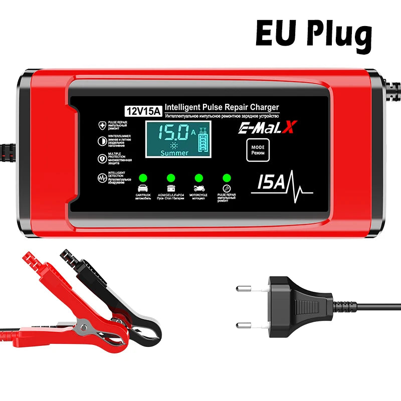 12V 15A Smart Pulse Repair Charger 14.6V Lifepo4 Battery Charger Digital Display Battery Charger For Lead Acid AGM GEL Battery Oasis Select EU Plug