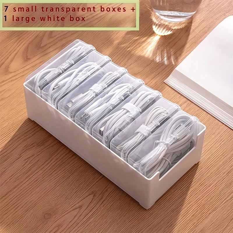 Cable Organizer Box Set Clear Plastic Storage For Chargers Desktop Office Home Produce Desk Fridge Container Basket Holder Oasis Select