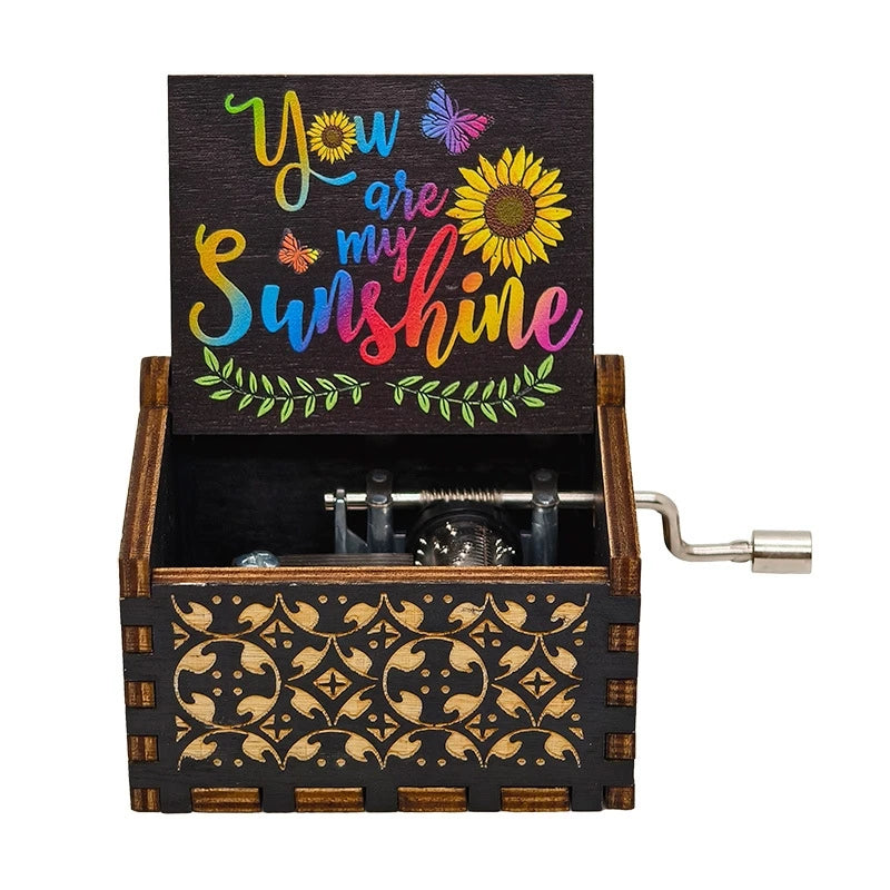 Wooden hand cranked music box, you are my sunshine music painting boutique gift, music box Oasis Select 4