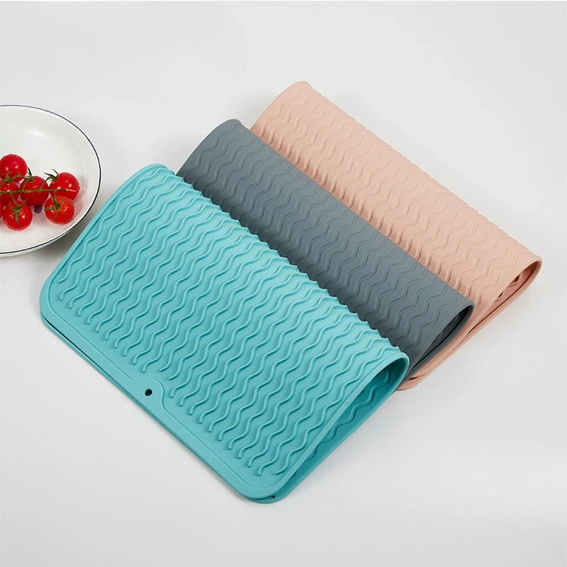 Silicone Dish Cup Drying Mat Anti-slip Sink Countertop Drain Pad Organizer Kitchenware Storage Protective Mat Kitchen Supplies Oasis Select