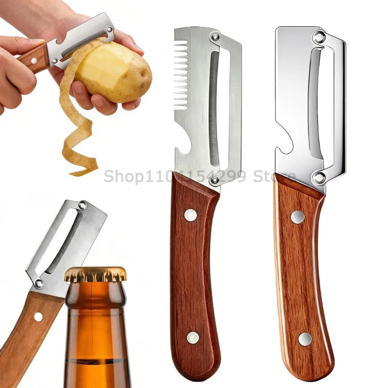 2026 New Paring Knife Ergonomic Wood Handle Knife Stainless Steel Vegetable Peeler with Wooden Handle 2-in-1 Fruit Potato Peeler Oasis Select plastic mix-2PCS
