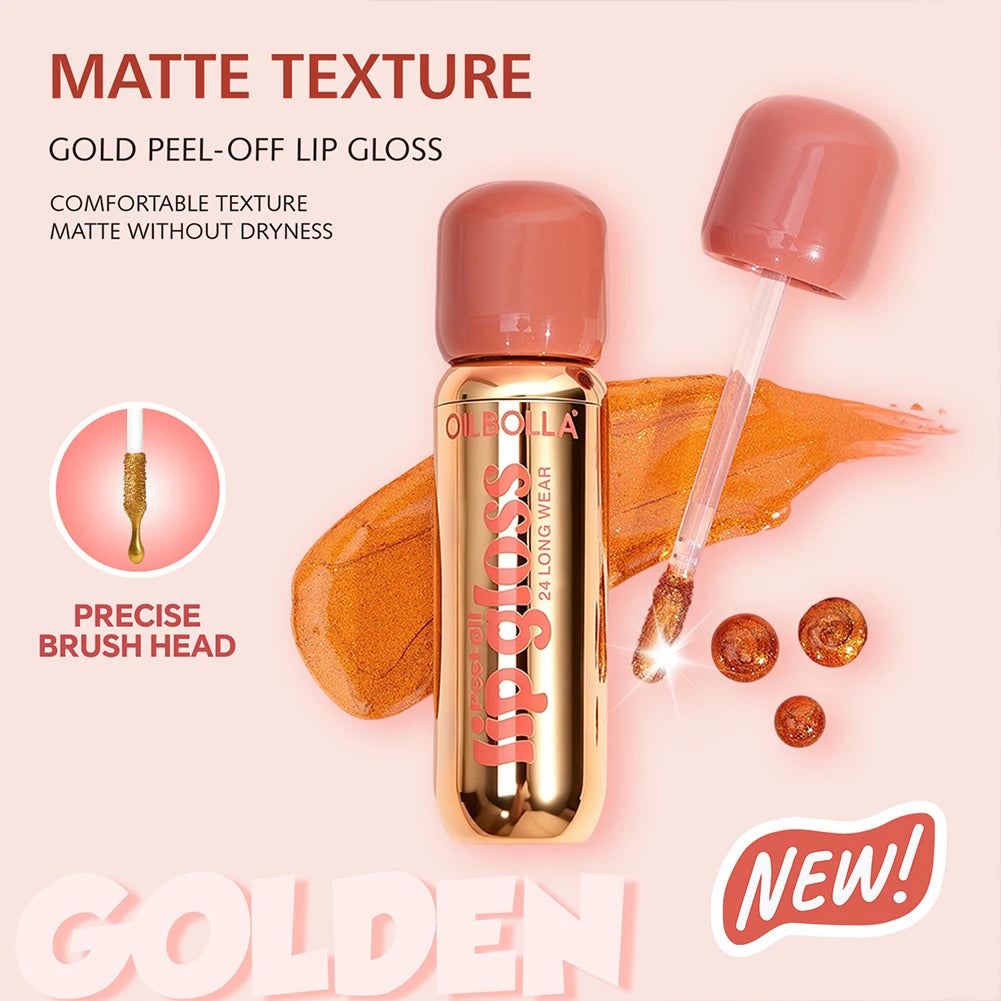 1Pc Gold Peel Off Lip Liner & Lip Gloss, Long Lasting Waterproof Lip Tattoo Stain Oasis Select