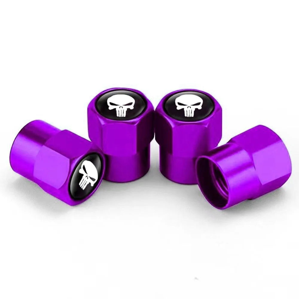 4Pcs Skull Car Wheel Tire Valve Stem Caps Airtight Dust Proof Covers Universal Tire Air Valve Caps for Cars, Trucks, Bicycles Oasis Select Purple-white