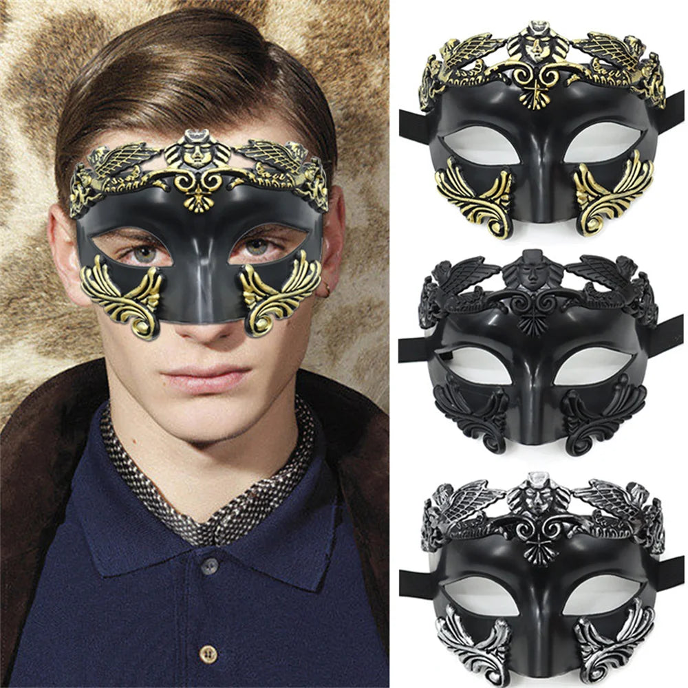 Men Masquerade Ancient Greco-Roman Warrior Eye Masks Halloween Party Cosplay Costume Accessories Sexy Half Face Mask Props Oasis Select