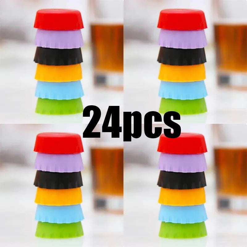 6/12/18/24/36pcs Candy Colors Reusable Silicone Beer Bottle Caps 6pcs Fresh - Keeping Soda Beer Sealing Bar Utensils Oasis Select 24pcs