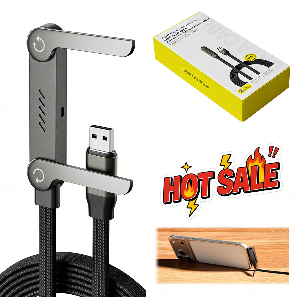 240W Fast Charging Cable with Phone Stand – 90° Elbow USB-C