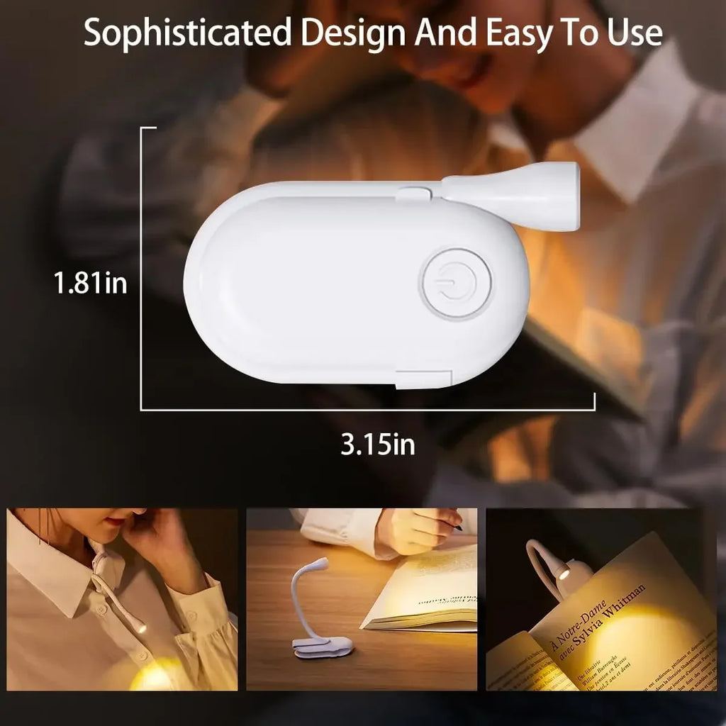USB Rechargeable Mini Reading Book Lamp LED Dimmable Bedroom Eye Protection 360° Flip Book Lamp Portable Stand Clip Night Light Oasis Select