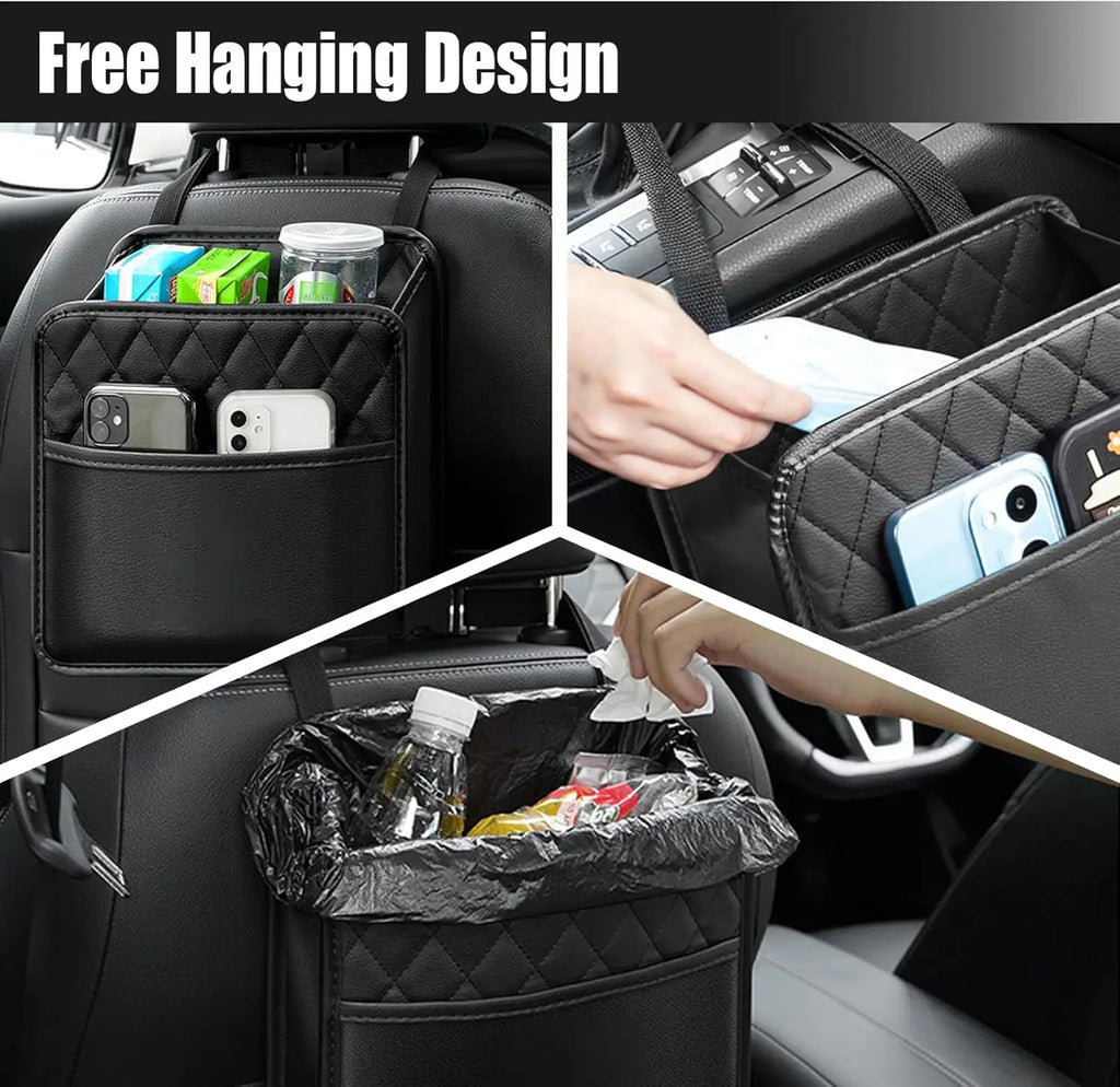Car Seat Organizer Backrest PU Leather Waterproof Universal Fit Hanging Storage Bag Multi Pocket Kick Mat Travel Accessories Oasis Select
