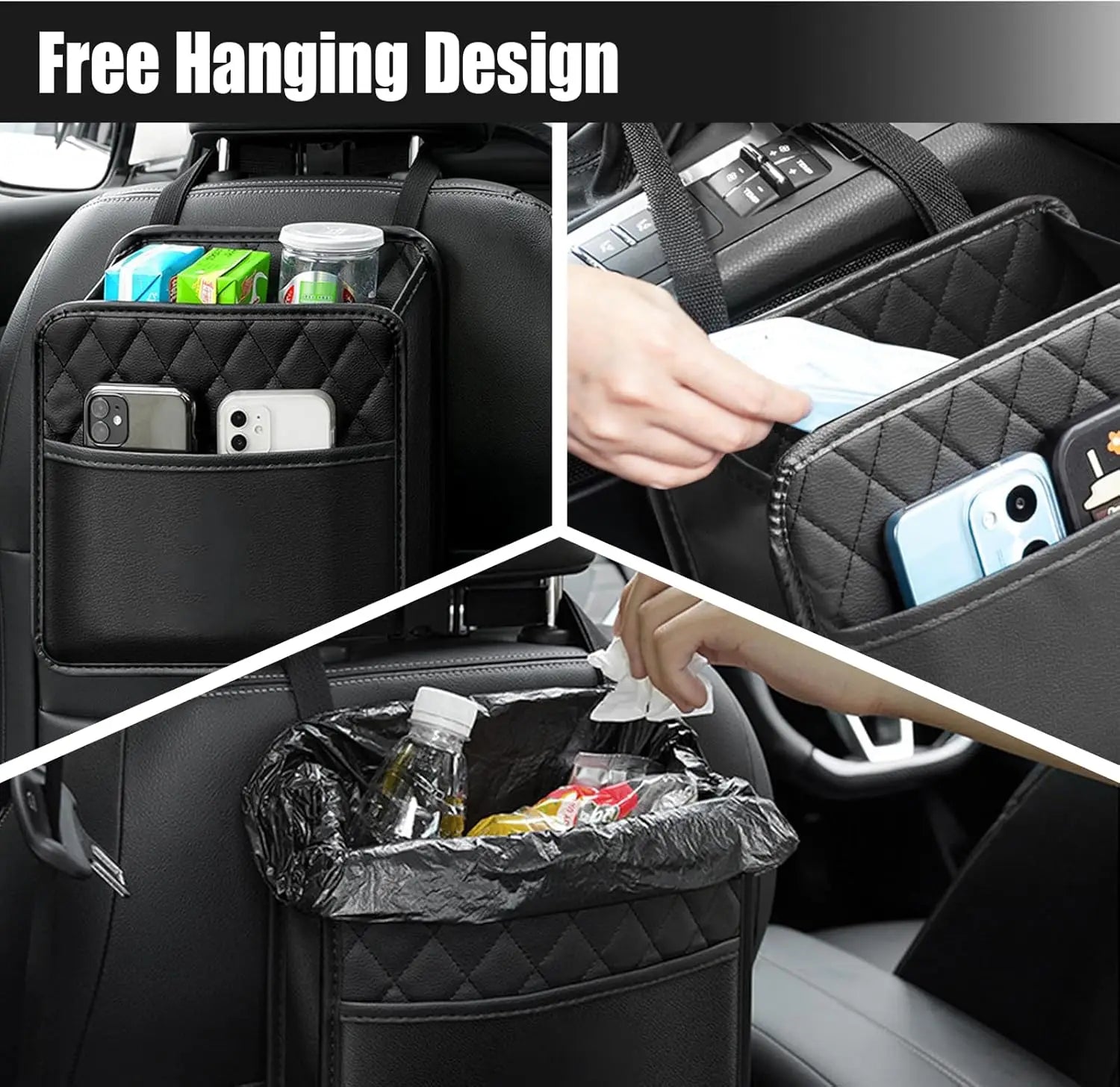 Car Seat Organizer Backrest PU Leather Waterproof Universal Fit Hanging Storage Bag Multi Pocket Kick Mat Travel Accessories Oasis Select