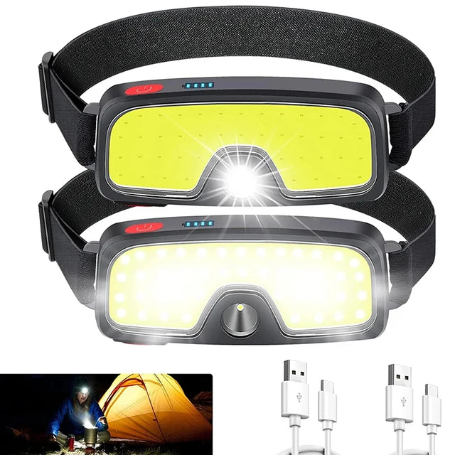 New Upgrade Portable LED Head Lamp Built-in 1200mah Battery COB Headlight USB-C Rechargeable Waterproof Torch Camping Flashlight Oasis Select T003-13