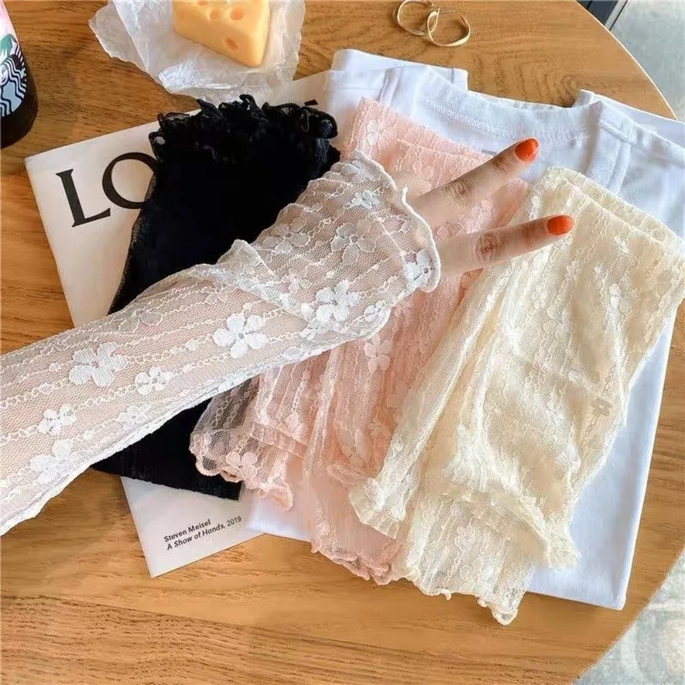 Fashion Lace Sunscreen Sleeve UV Protection Fingerless Driving Gloves Thin Women Arm Cover Summer Oasis Select