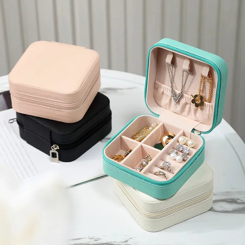 Portable Mini Jewelry Storage Box Travel Organizer Jewelry Case Leather Storage Earrings Necklace Ring Jewelry Organizer Display Oasis Select