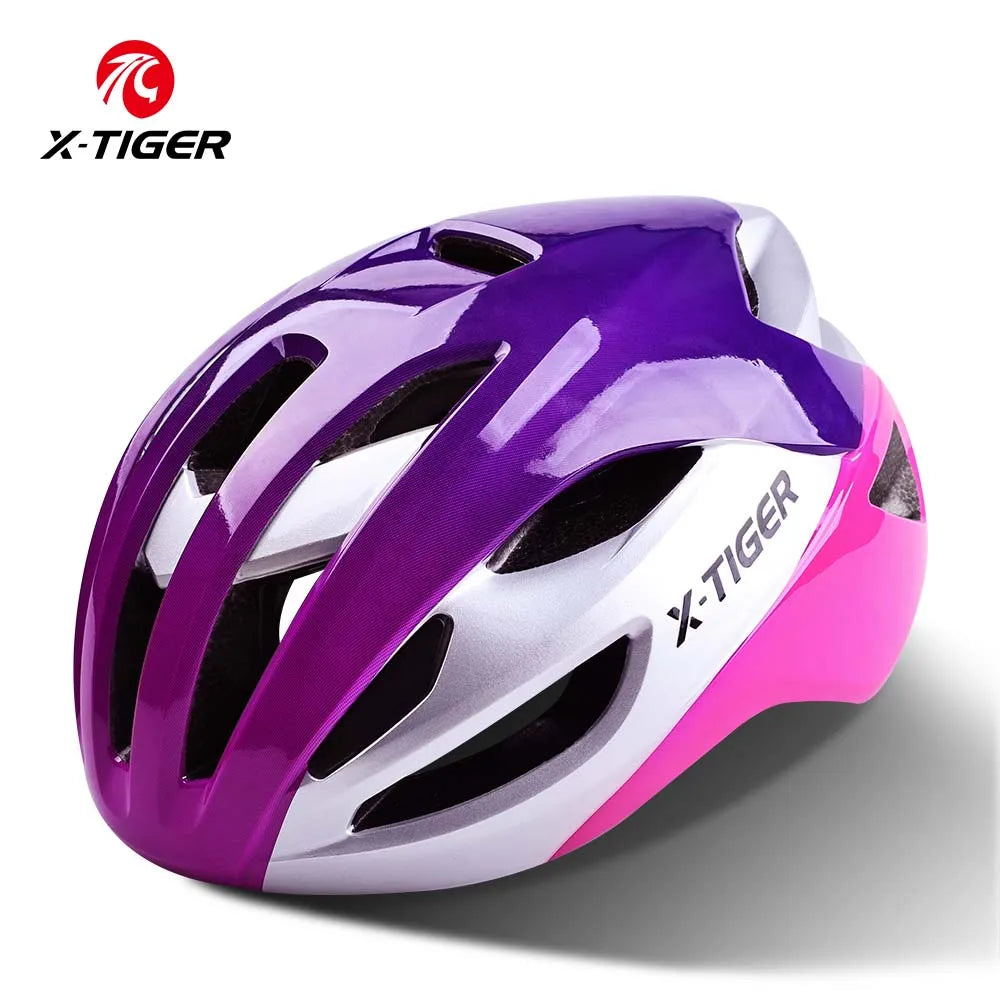 X-TIGER Man Women Bicycle Helmet Breathable Ultra-light One-piece Molding Helmets Shockproof Adjustable MTB Road Cycling Helmets Oasis Select Purple red L-58-61cm