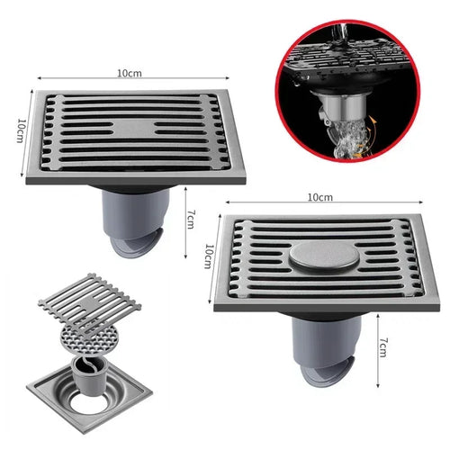 10CM Square Floor Drain Anti-odor, Stainless Steel Floor Drain with Removable Cover, Shower Floor Drain for Bathroom Laundry Oasis Select