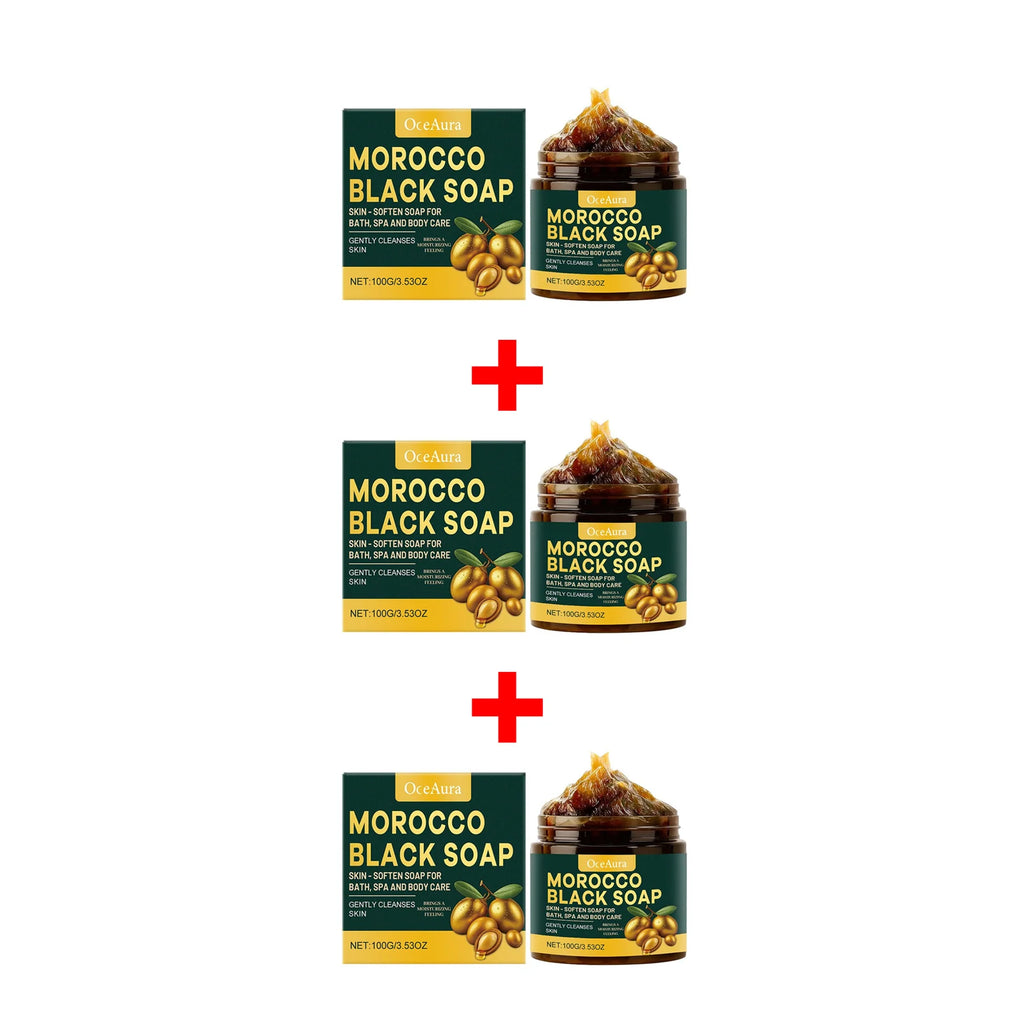 100g Moroccan Black Soap Acne Removal Deep Cleaning Exfoliating Reduce Dark Spots Pimple Revitalizing Smooth Skin Body Wash Soap Oasis Select 3PCS