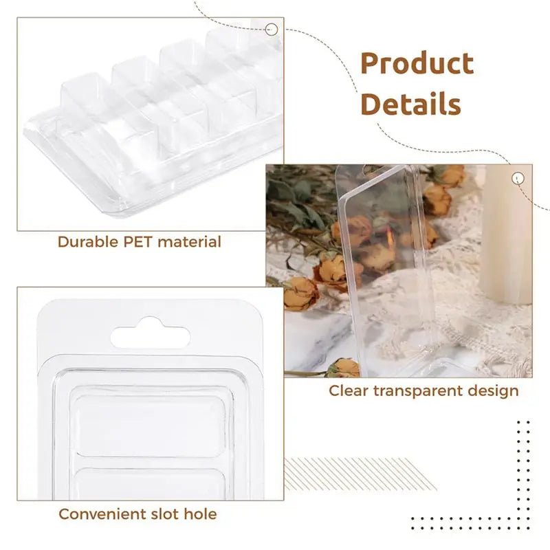 LIKE WISH 100 Pcs Wax Melt Containers, 5-Cavity Wax Melt Clamshell Molds,Clear Empty Plastic Wax Melt Mold For DIY Candles Makin Oasis Select