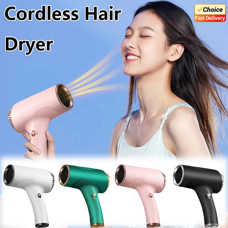 Cordless Ionic Hair Dryer USB Rechargeable 2600mAh Travel Blow Dryer