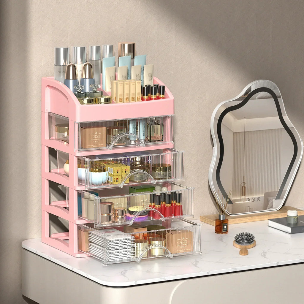 1pc Drawer Makeup Organizer Large Capacity Plastic Makeup Storage Box Lipstick Holder Large Capacity Office Supplies Storage Box Oasis Select 5 layer pink a