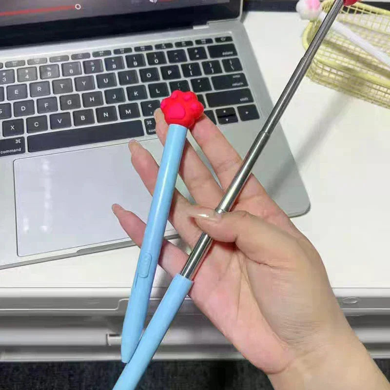 Cartoon Cat Paw Retractable Finger Reading Stick Telescoping Teacher Hand Pointer Creative Ballpoint Pen Student Stationery Oasis Select