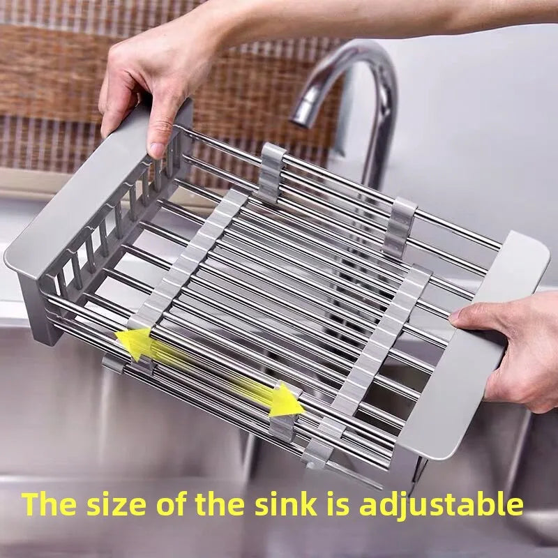 Sink Drain Rack Drain Bowl Rack Hang Dishes Drain Basket Retractable Kitchen Sink Storage Rack Oasis Select