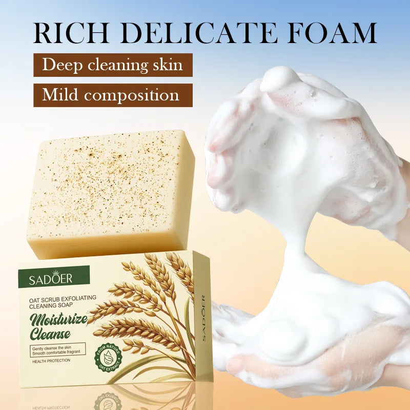 SADOER Oat Scrub Exfoliating Soap 100g – Gentle Cleansing Bar Exfoliating Cleansing Soap Oasis Select