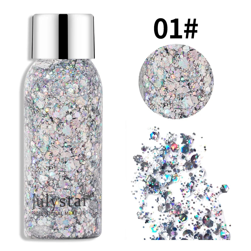 Body Glitter Sequins Gel Longlasting Liquid Face Shimmer Multicolor Eye Shadow for Party Music Festival Makeup Accessory 30ml Oasis Select 01