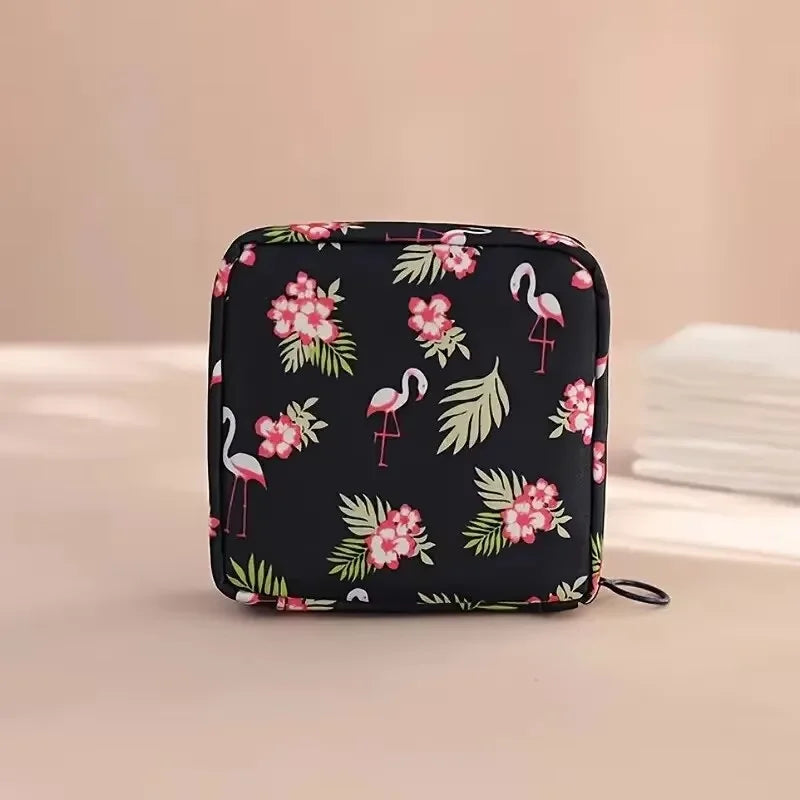 Women Sanitary Napkin Tampon Storage Bag Portable Waterproof Organizer Pouch Cartoon Pattern Sanitary Napkin Bag Oasis Select Flamingo