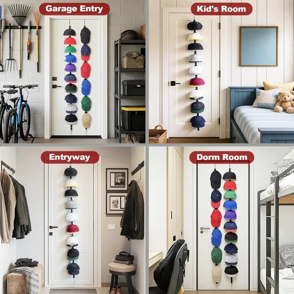 10-Hook Behind-the-Door Cap Rack | Hat Organizer Storage