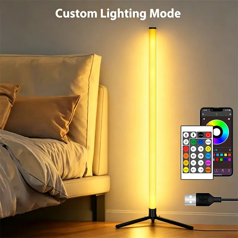 RGB LED Corner Floor Lamp – App & Remote, RGBIC Lighting